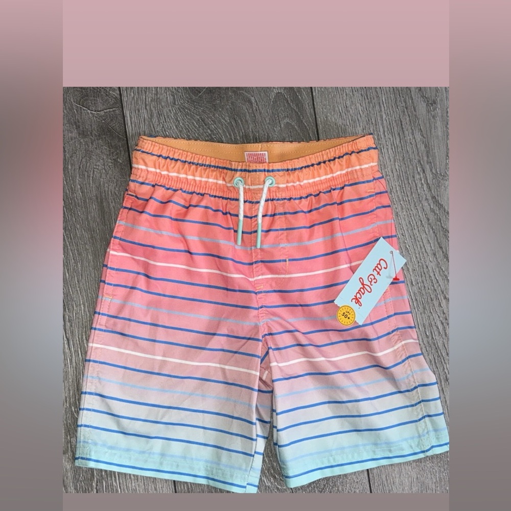 Cat & Jack Size XS 4/5 Boys Swim Trunks Striped UPF 50+ New W Tags Multicolor